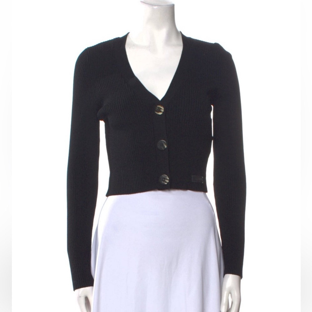 Ganni Black Cropped Cardigan Sweater